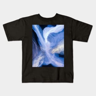 Alcohol ink abstract blue, white, gold on a black background. Style incorporates the swirls of marble or the ripples of agate. Kids T-Shirt